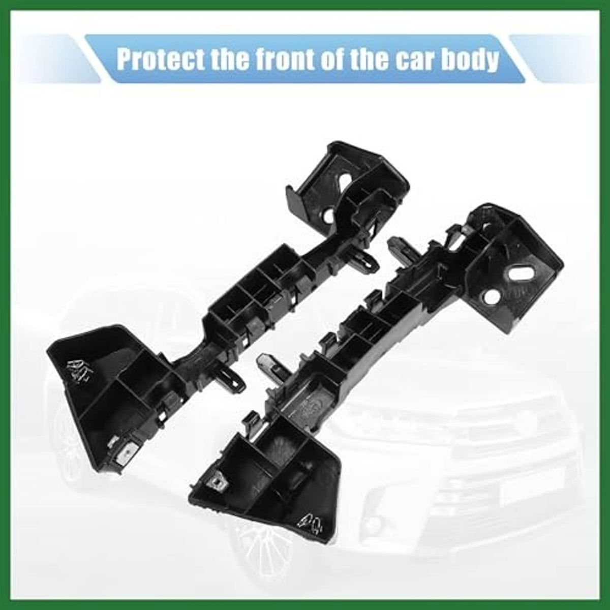 Black front bumper mounting support brackets pair with molded channels