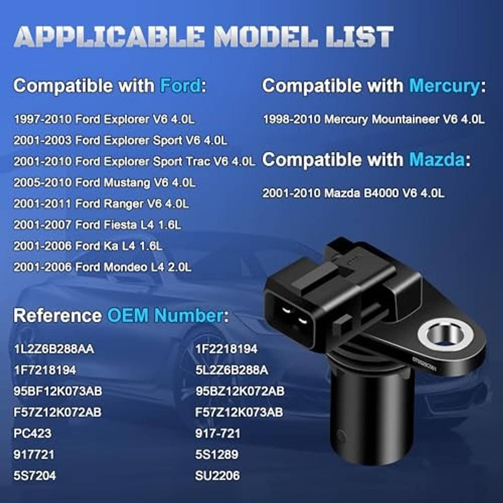 Black camshaft position sensor with connector housing and silver mounting ring