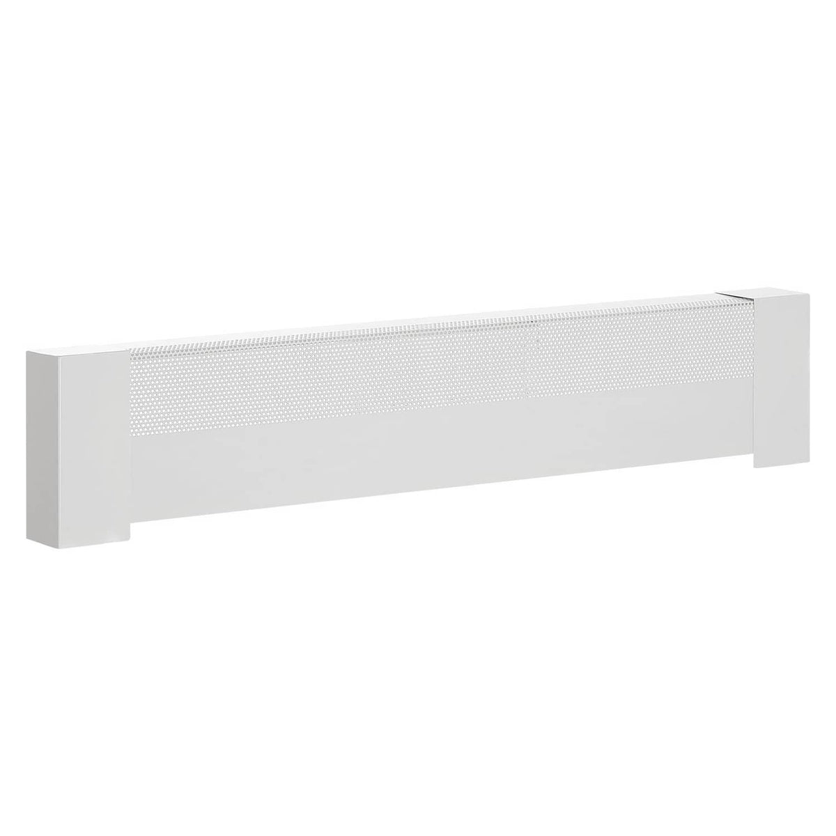 White 3 ft baseboard heater cover with perforated grille and side end caps