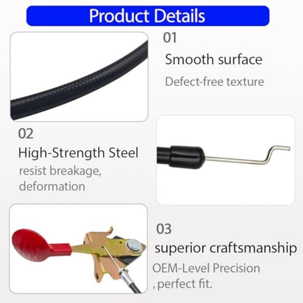 Throttle control cable close-up: black cable sheath with red knob and gold mounting parts
