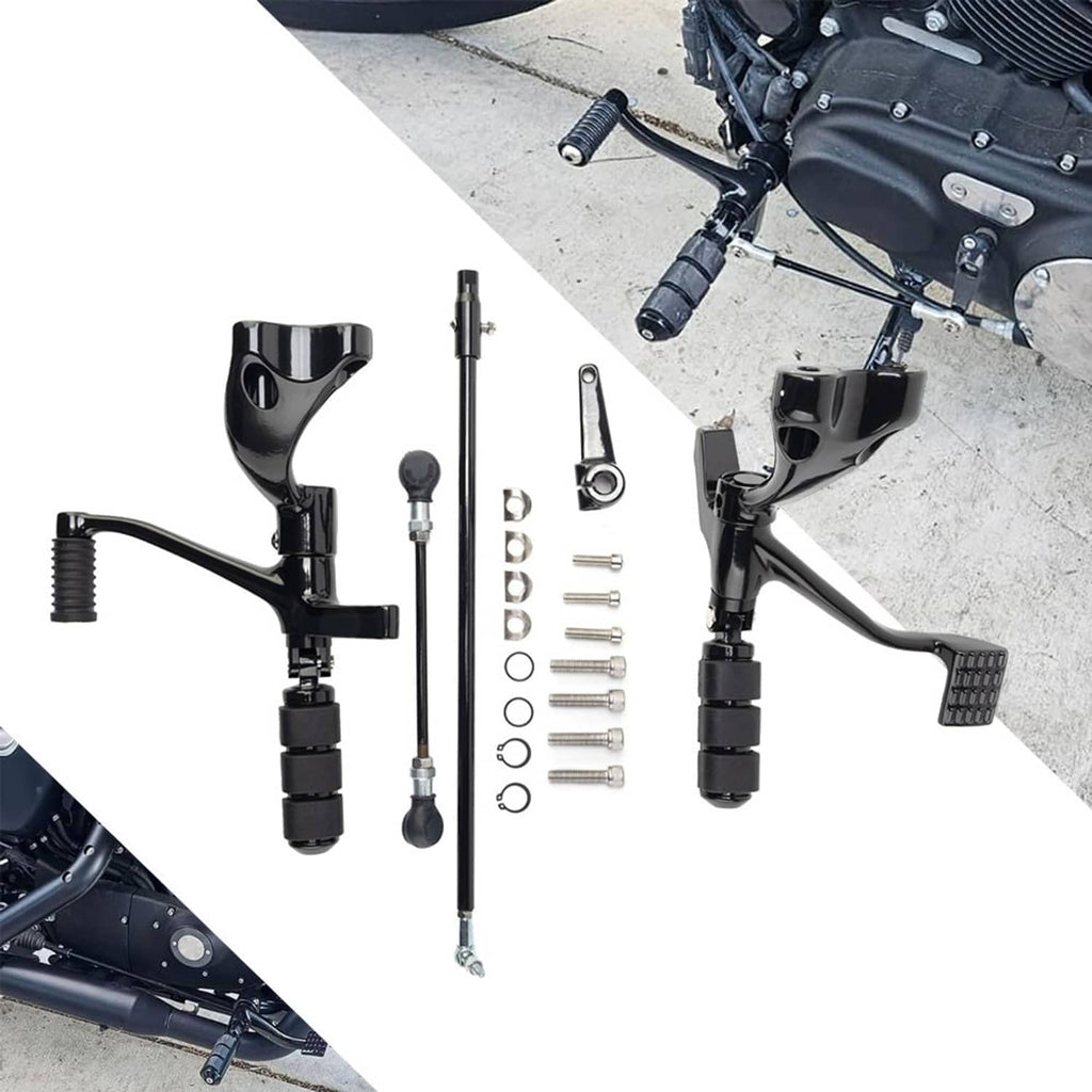 Black forward control footpegs and shifter levers kit with included bolts and springs