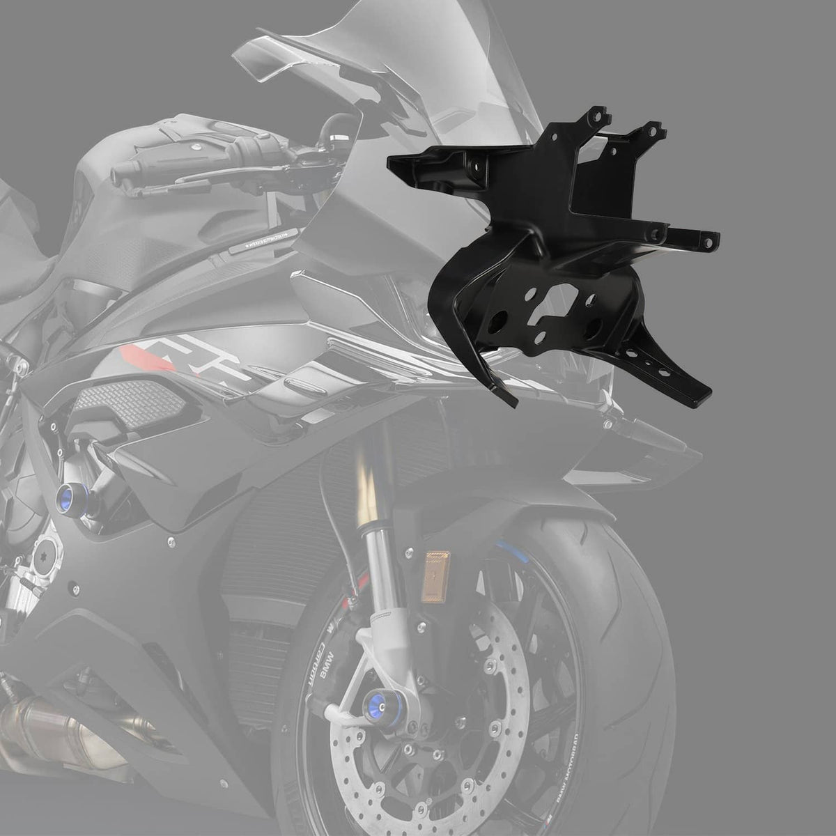 Black front headlight upper fairing stay bracket installation position on motorcycle