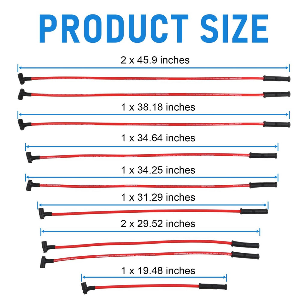 Red spark plug wires set diagram layout with black boots for straight routing