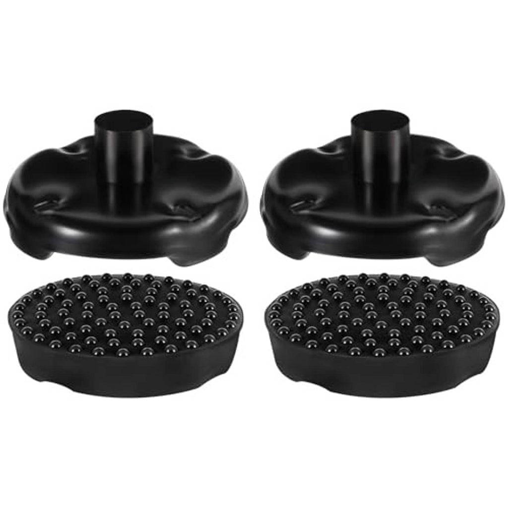 Two black rubber jack saddle pads with center posts and raised studded traction