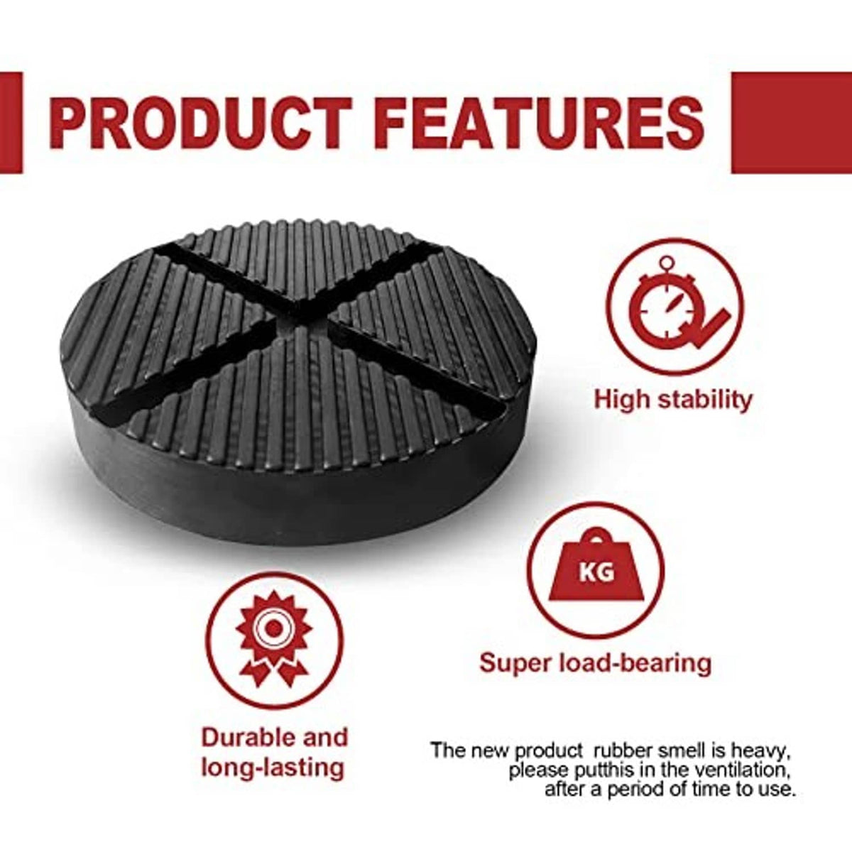 Black round jack pad with durable ribbed cross-slit design.