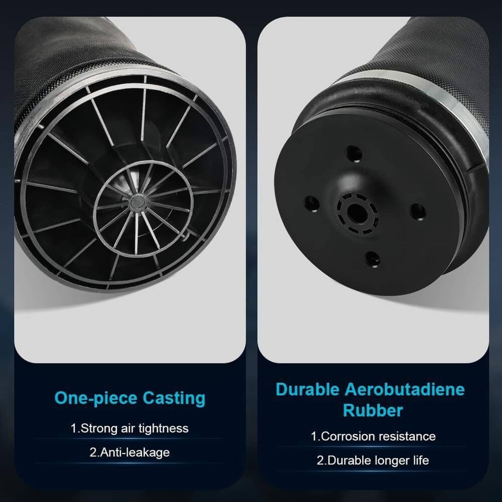 Close-up views of air suspension spring bag with metal ring and end mounting face.
