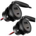 Black 2-pack dual-port car USB charger with circular plug-in outlets