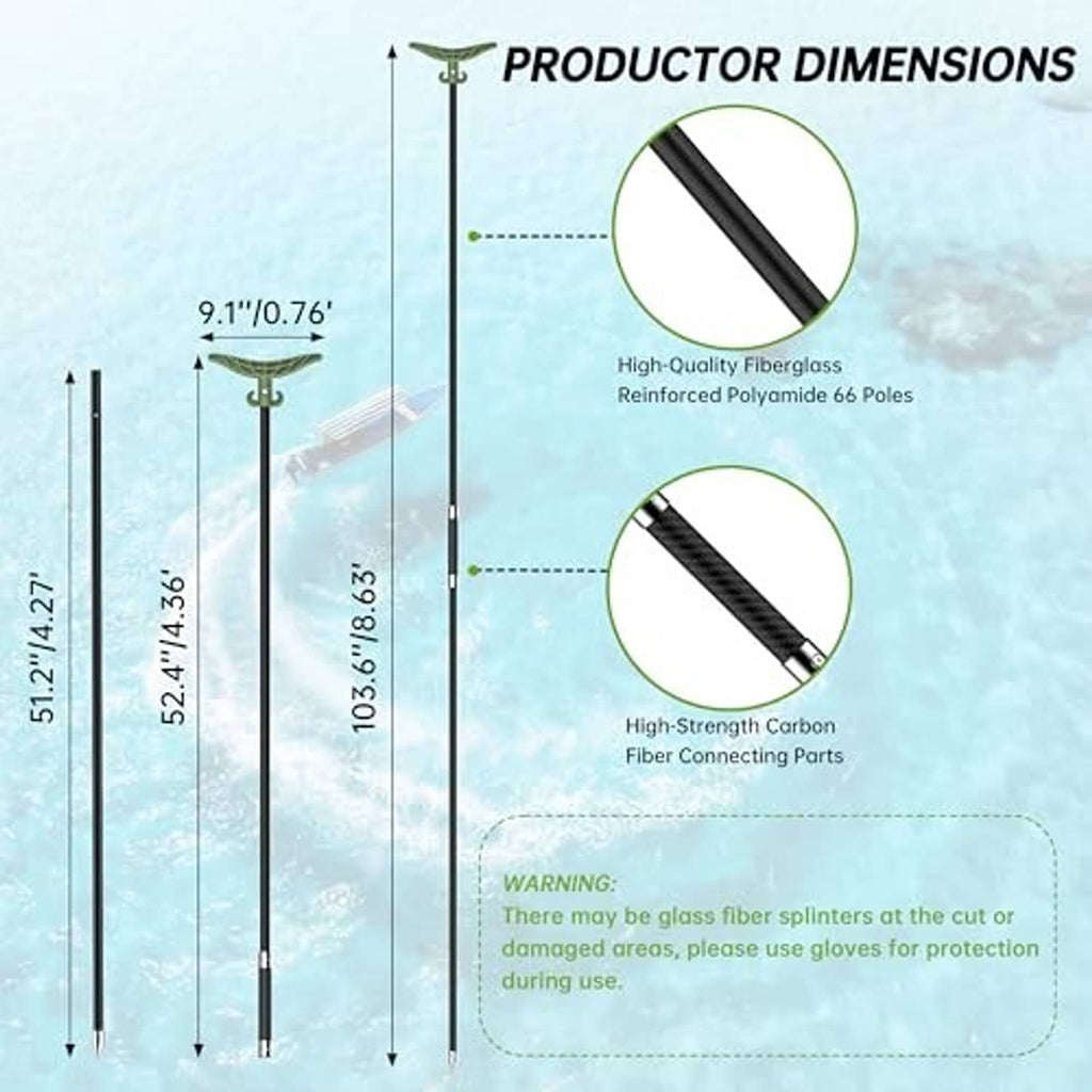 Shallow water anchor pole dimensions showing olive fluke and black fiberglass poles length
