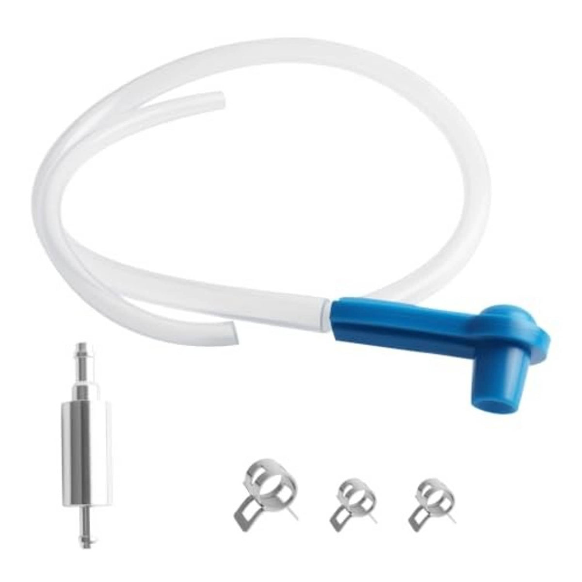 Brake bleeder hose with one-way check valve fittings and blue adapter