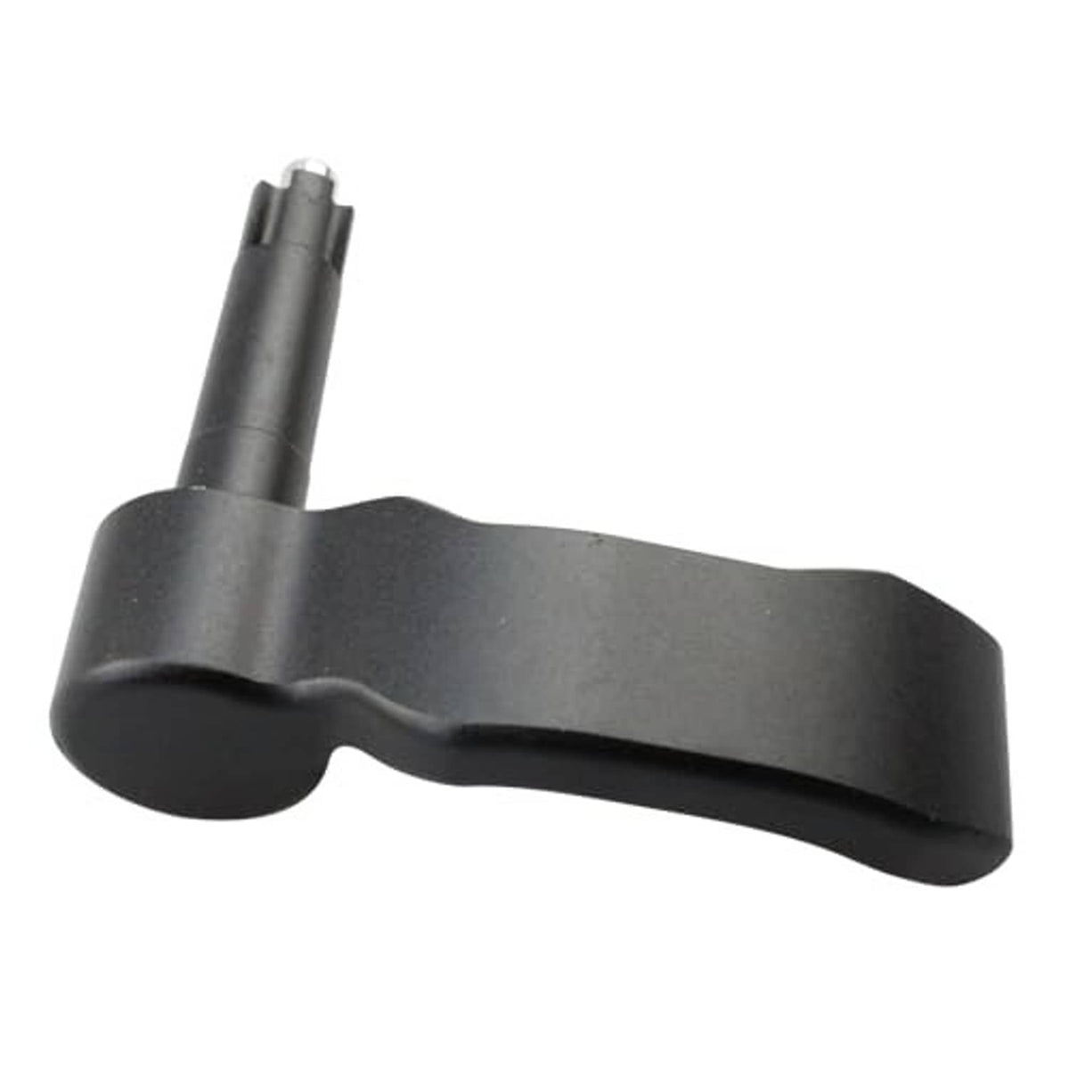 Black thumb throttle lever with mounting tube and curved base