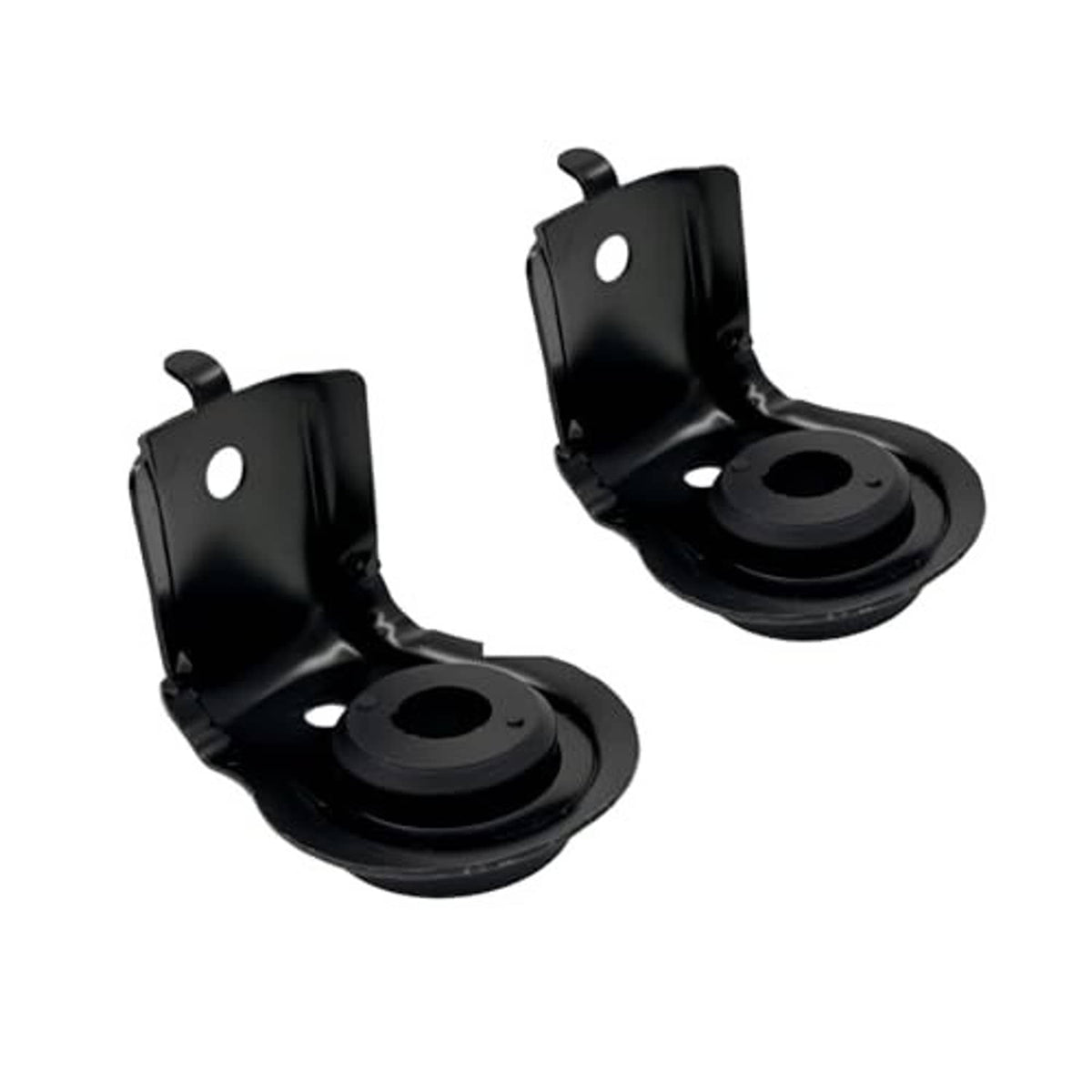 Black upper radiator bracket set with rubber isolators, 2 pcs, angled view