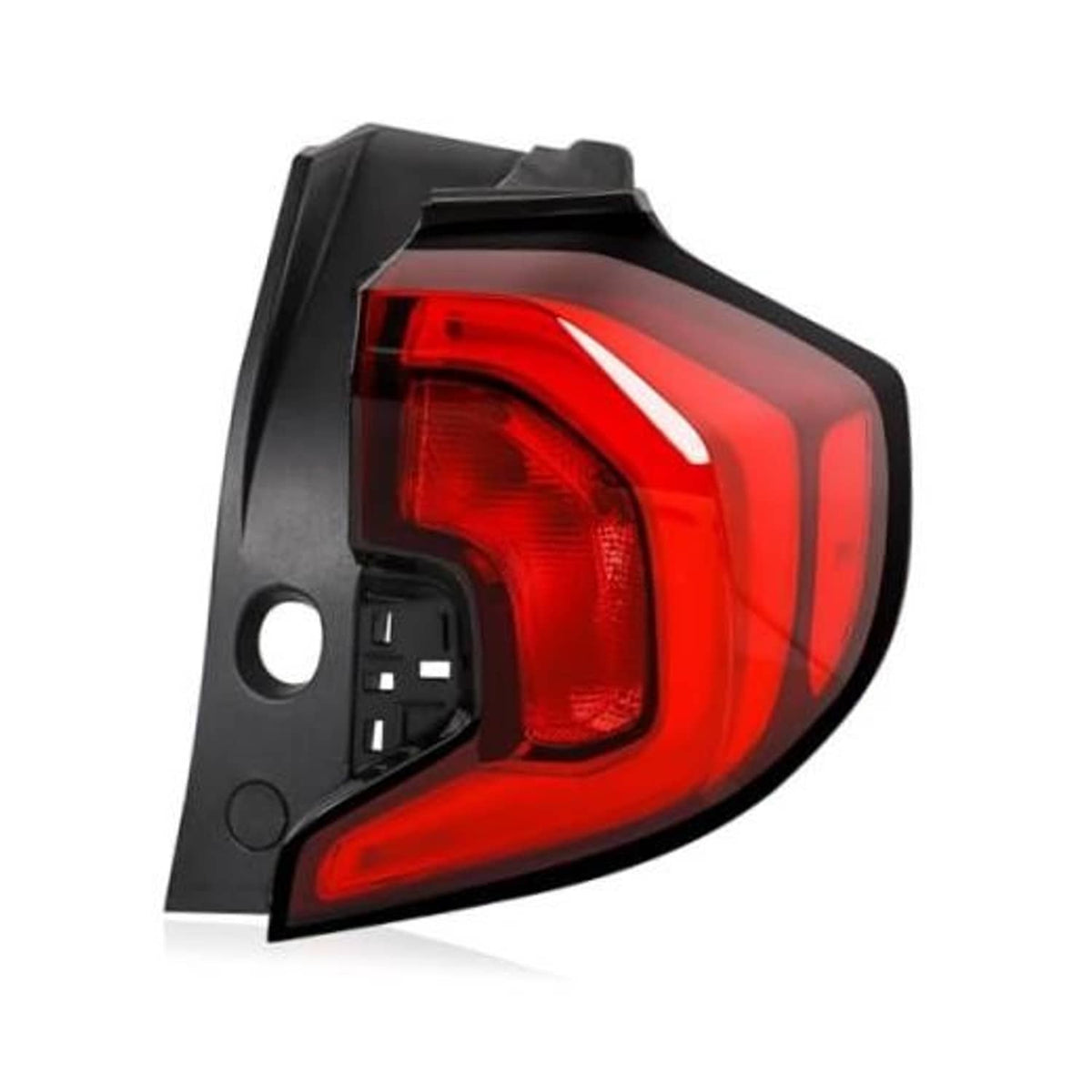 Right outer tail light assembly with red lens and black housing, angular shape