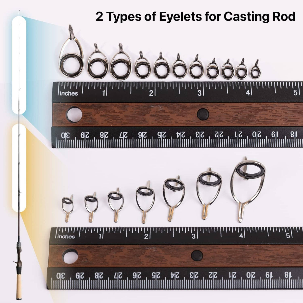Fishing rod casting guide eyelets set, stainless steel rings with two sizes