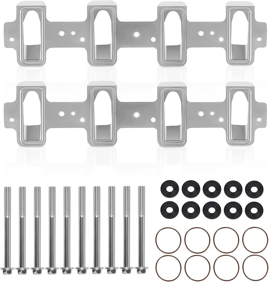 Aluminum intake manifold adapter kit with hardware: bolts, washers, and gaskets