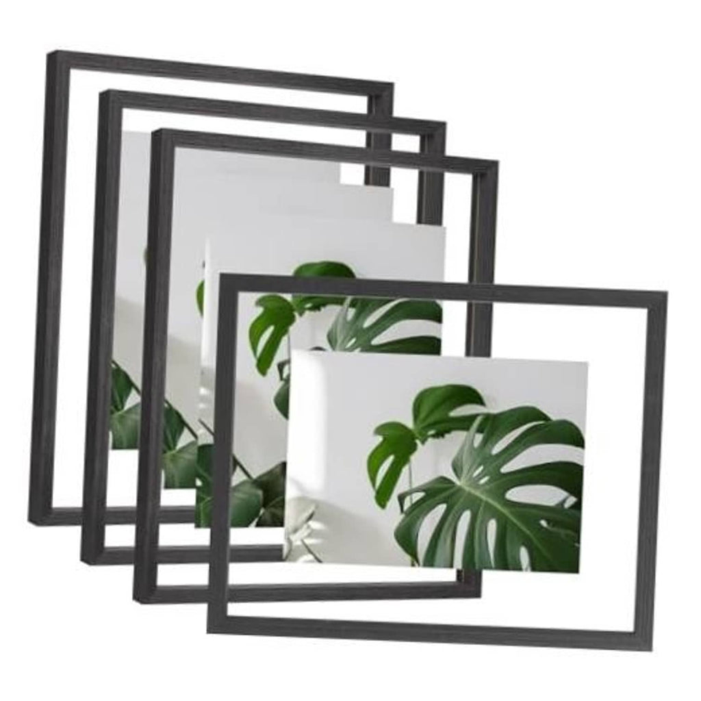 Set of four 11x14 floating frames, faded black double-plexiglass holders with front view