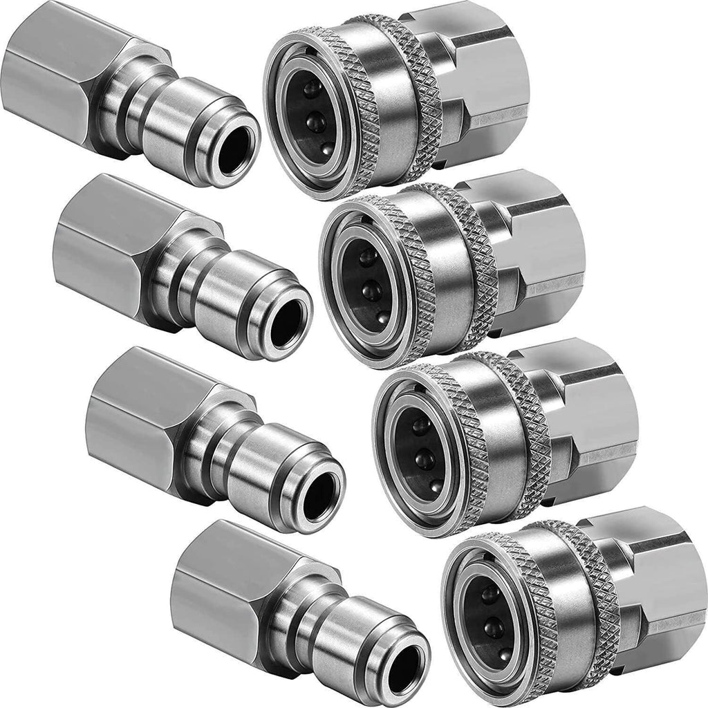 Stainless steel NPT quick connector kit with four male and female couplers, set view