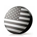 Round spare tire cover with American flag stripes and stars pattern, gray and black.