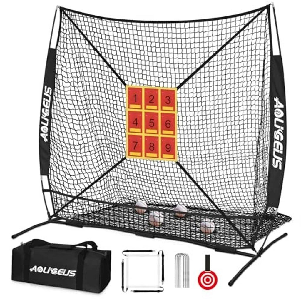 Black batting practice net featuring a square 3x3 strike zone target and frame