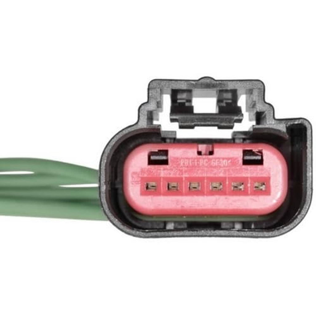 Throttle body actuator connector pigtail showing pink connector face and green wire lead