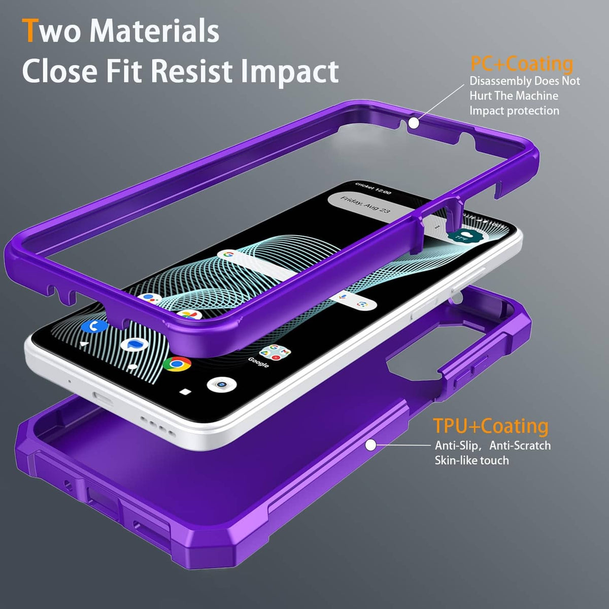 Purple impact-resistant phone case with slim fit design and camera protection