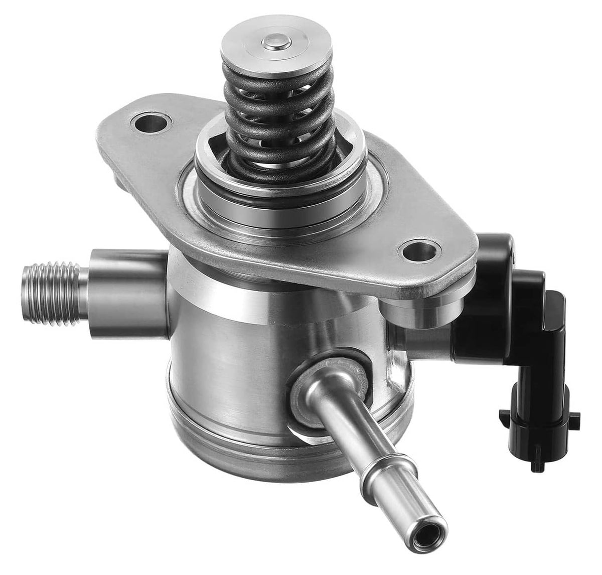 High pressure fuel pump with top spring and inlet fitting, front view