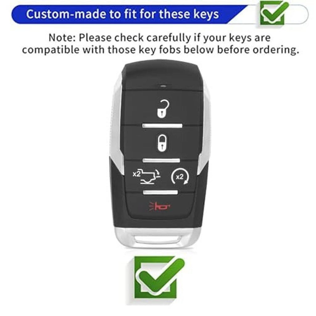 Black key fob cover shell showing button icons and compatibility check