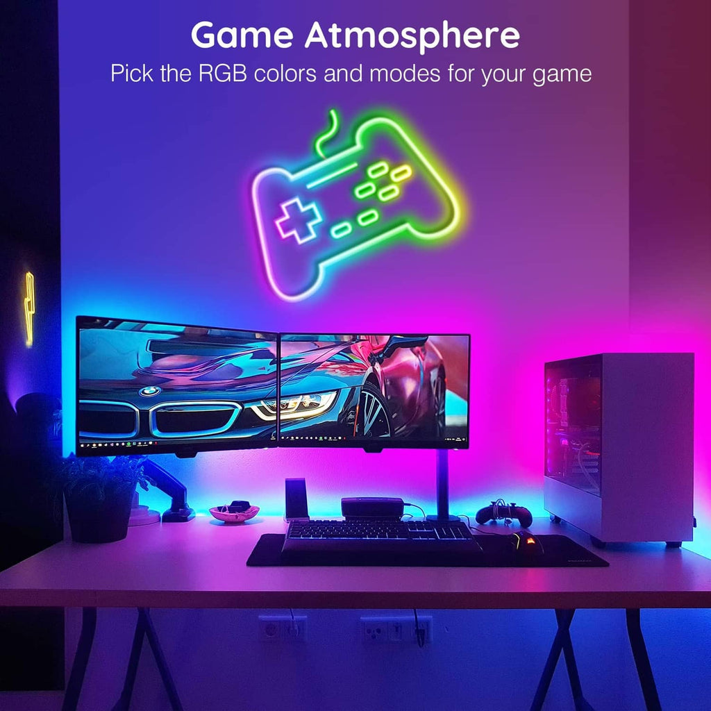 RGB LED neon rope lights forming a glowing game controller outline