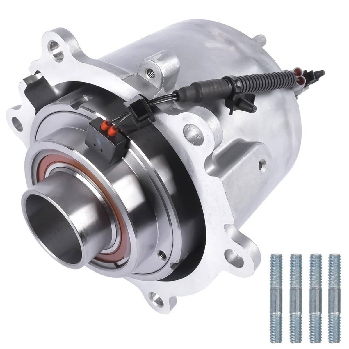 Rear differential coupling assembly with pulley-style bearing and mounting bolts