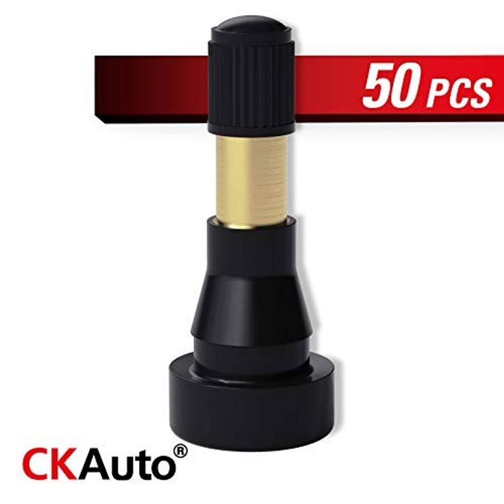 Snap-in tire valve stem with black cap and gold brass stem, CKAuto 50 pcs pack