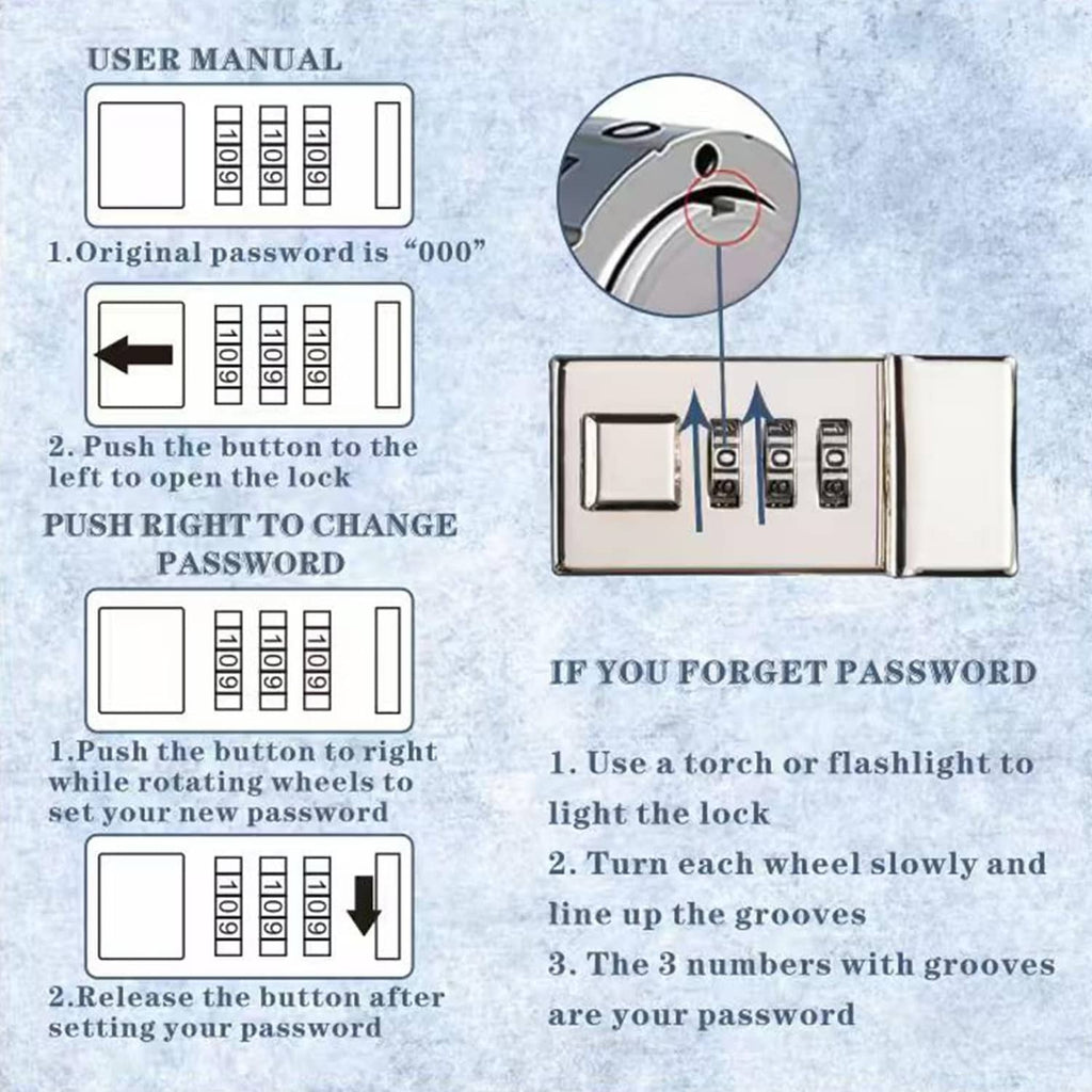 Diary combination lock password wheels with user manual instruction panel