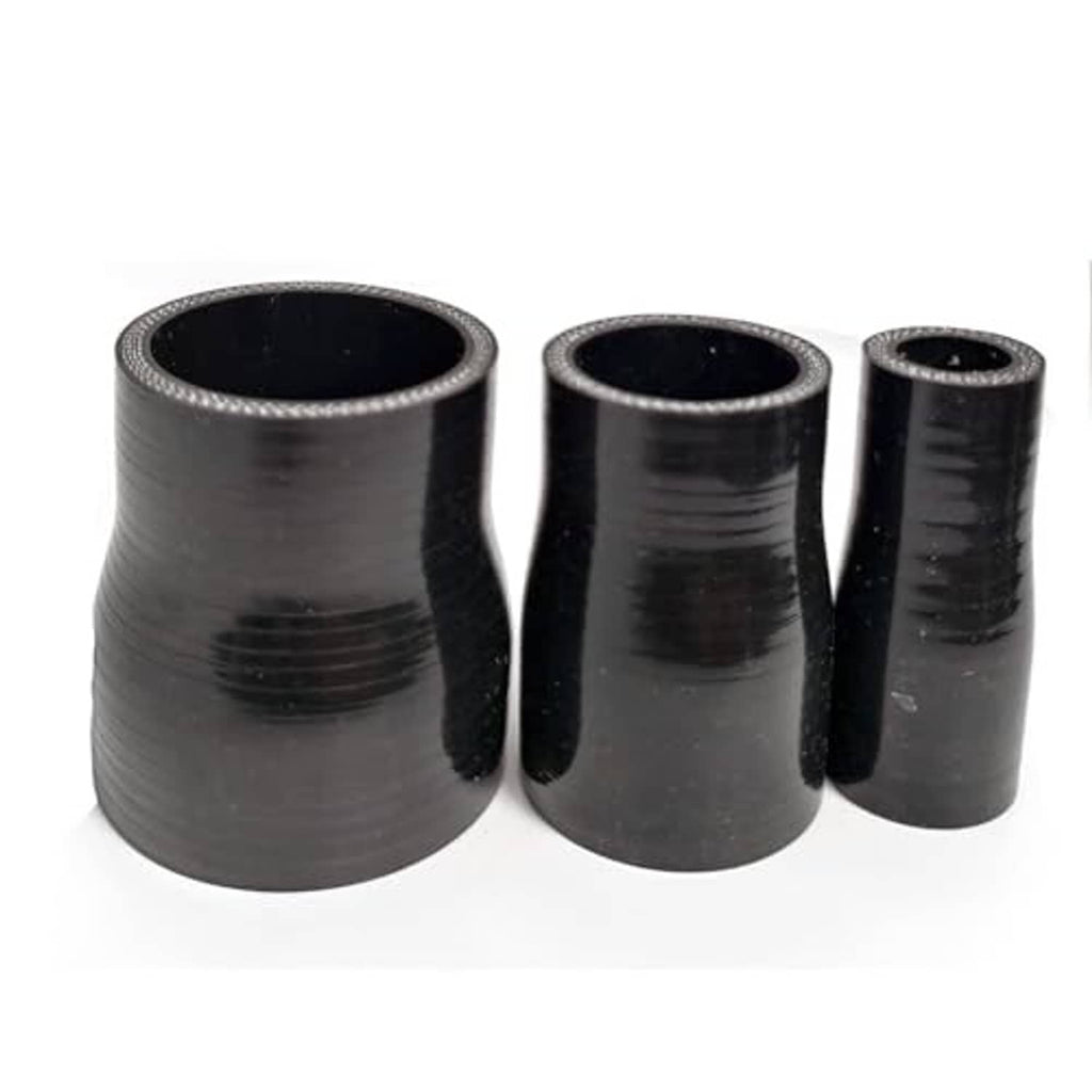 Set of black straight rubber coupler reducers, three pieces with open ends