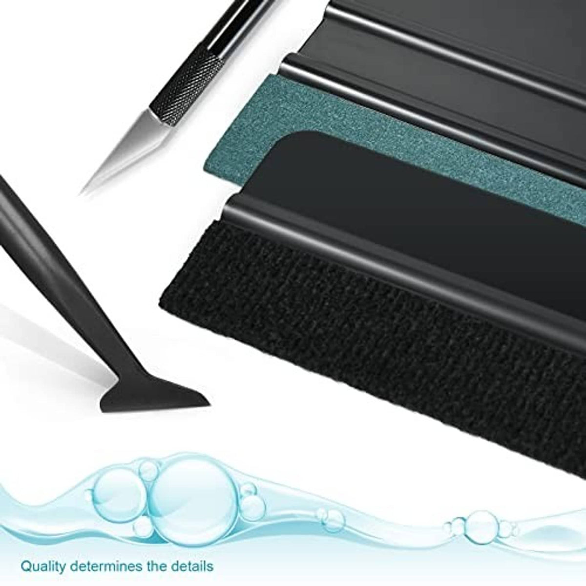 Close-up of squeegee blades and fabric-felt scraper for vinyl wrap tinting