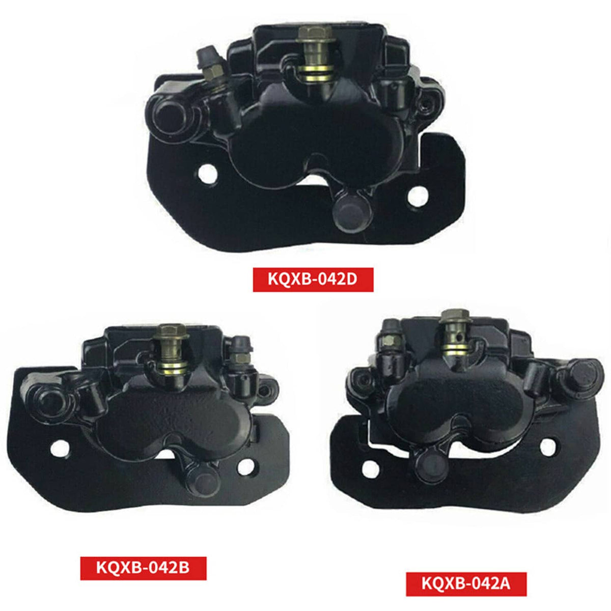 Rear right front brake caliper with black housing and mounting bracket details