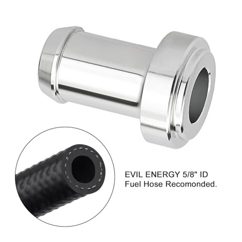 5/8 in hose barb tail nipple fitting attached to black hose end, silver adapter