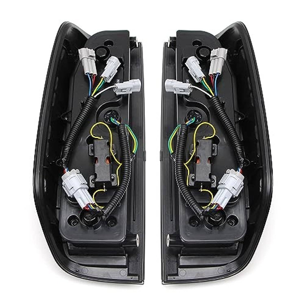 Back view of LED tail light assembly pair with wiring connectors inside black housings