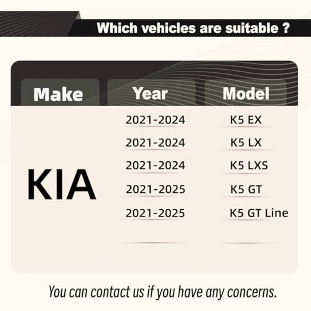 KIA fitment chart listing compatible models and years for the spoiler wing.