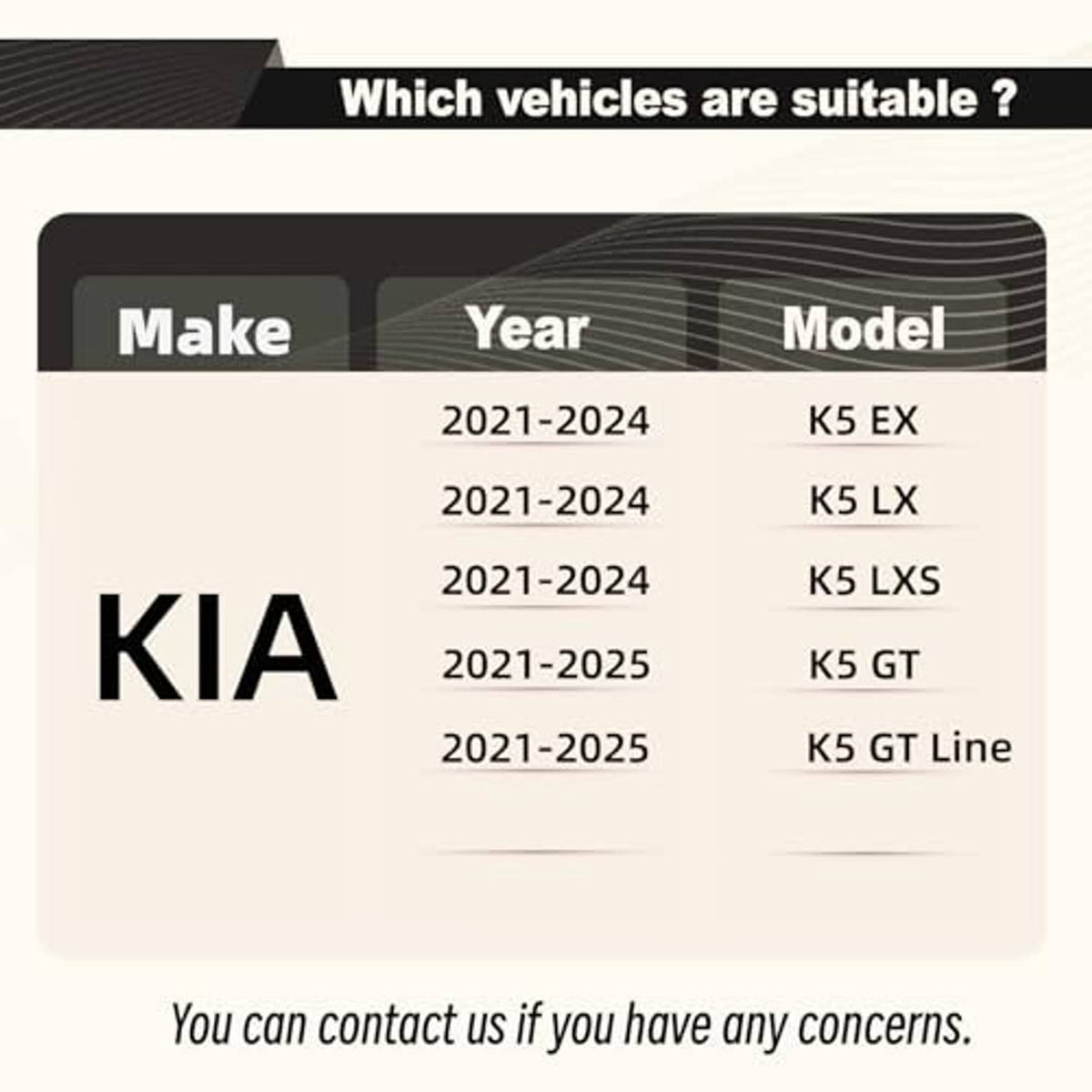 KIA fitment chart listing compatible models and years for the spoiler wing.