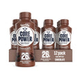 Chocolate protein shake bottle multipack with 12 bottles and Core Power labels