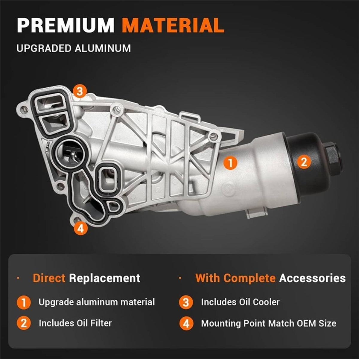 Oil cooler filter housing assembly with aluminum passages and black end cap