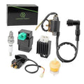 Ignition coil CDI and regulator kit with wiring, spark plug, and small plastic filter