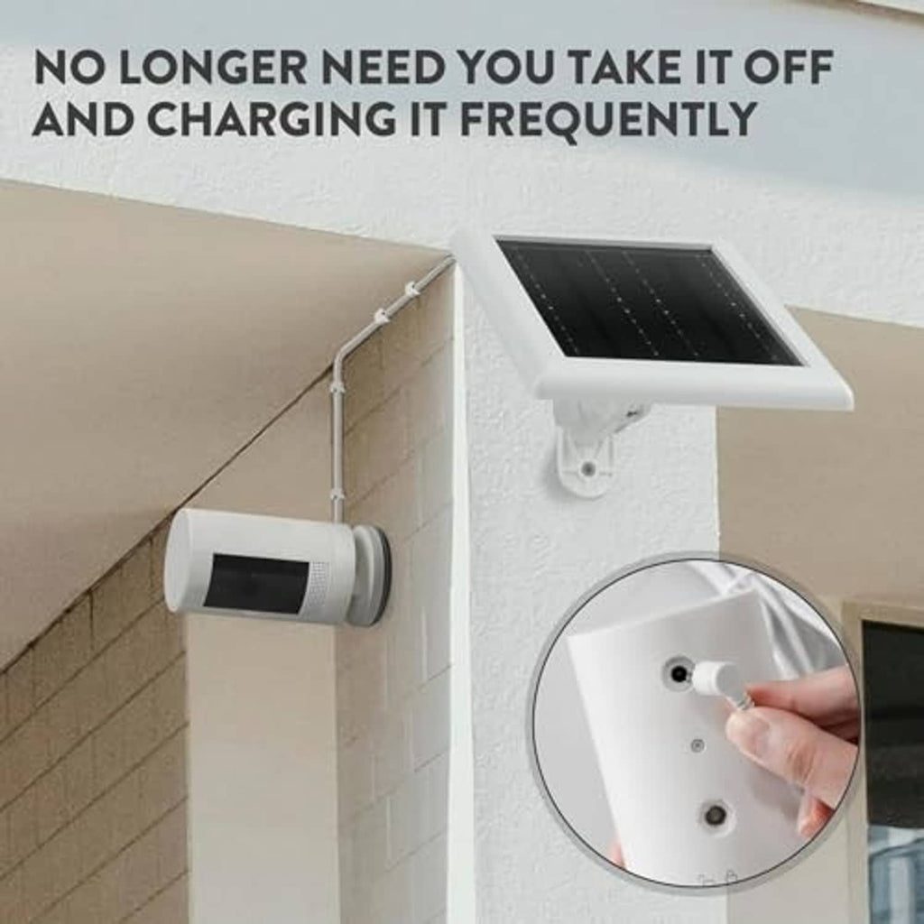 White solar panel charger with stand and outdoor wall-mounted camera power module