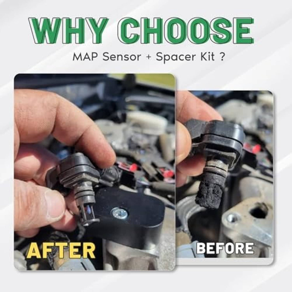 Hands installing a black MAP sensor spacer kit on an engine connector
