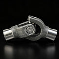 Metal drive shaft U-joint yoke with central bearing and two tubular ends