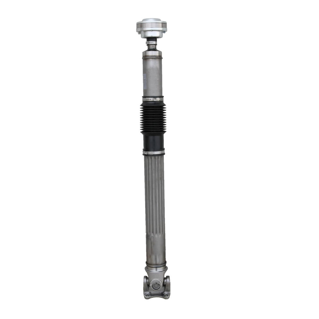 Front driveshaft with black rubber boot and circular end cap, silver shaft