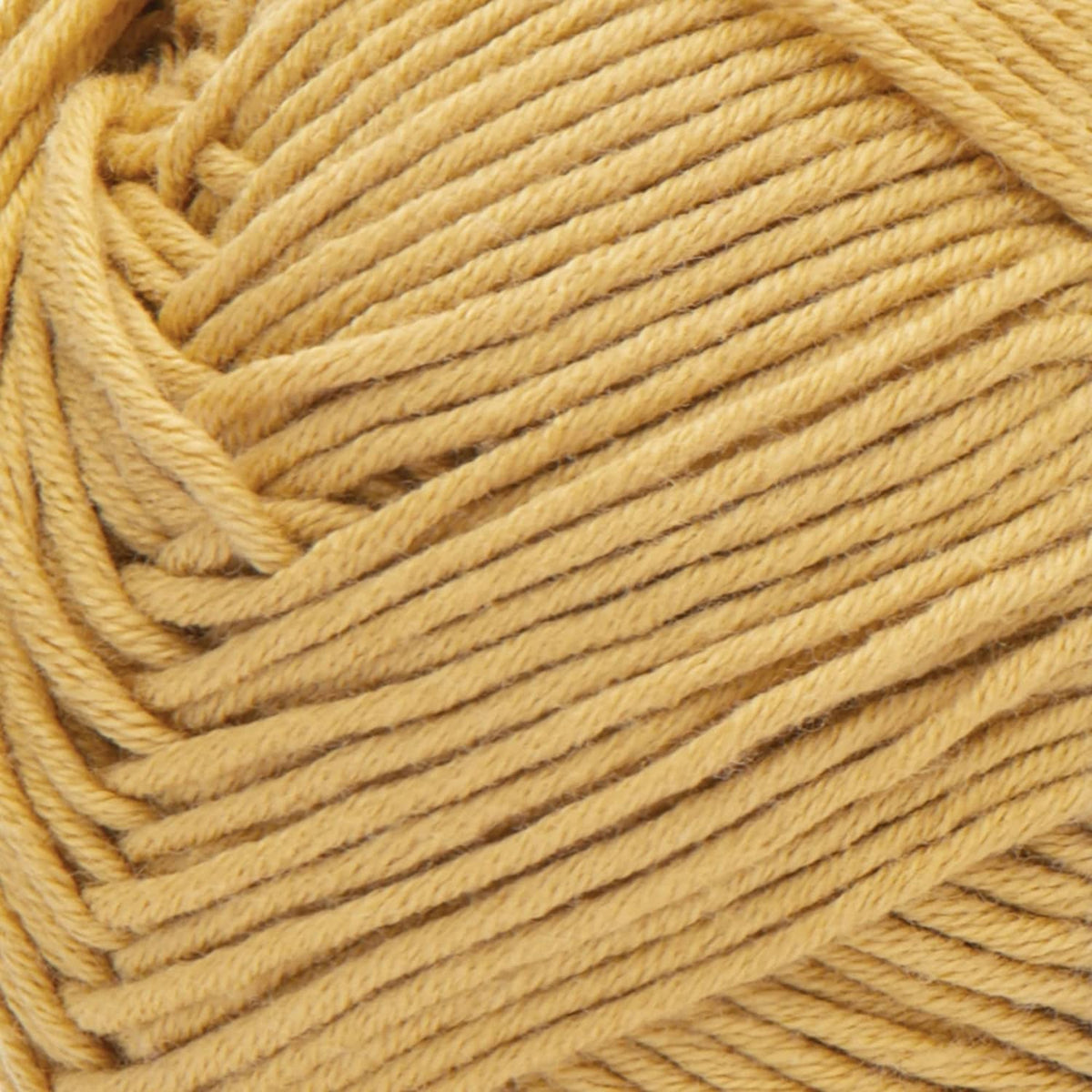 Close-up of light mustard yellow cotton-acrylic yarn strands, ribbed texture