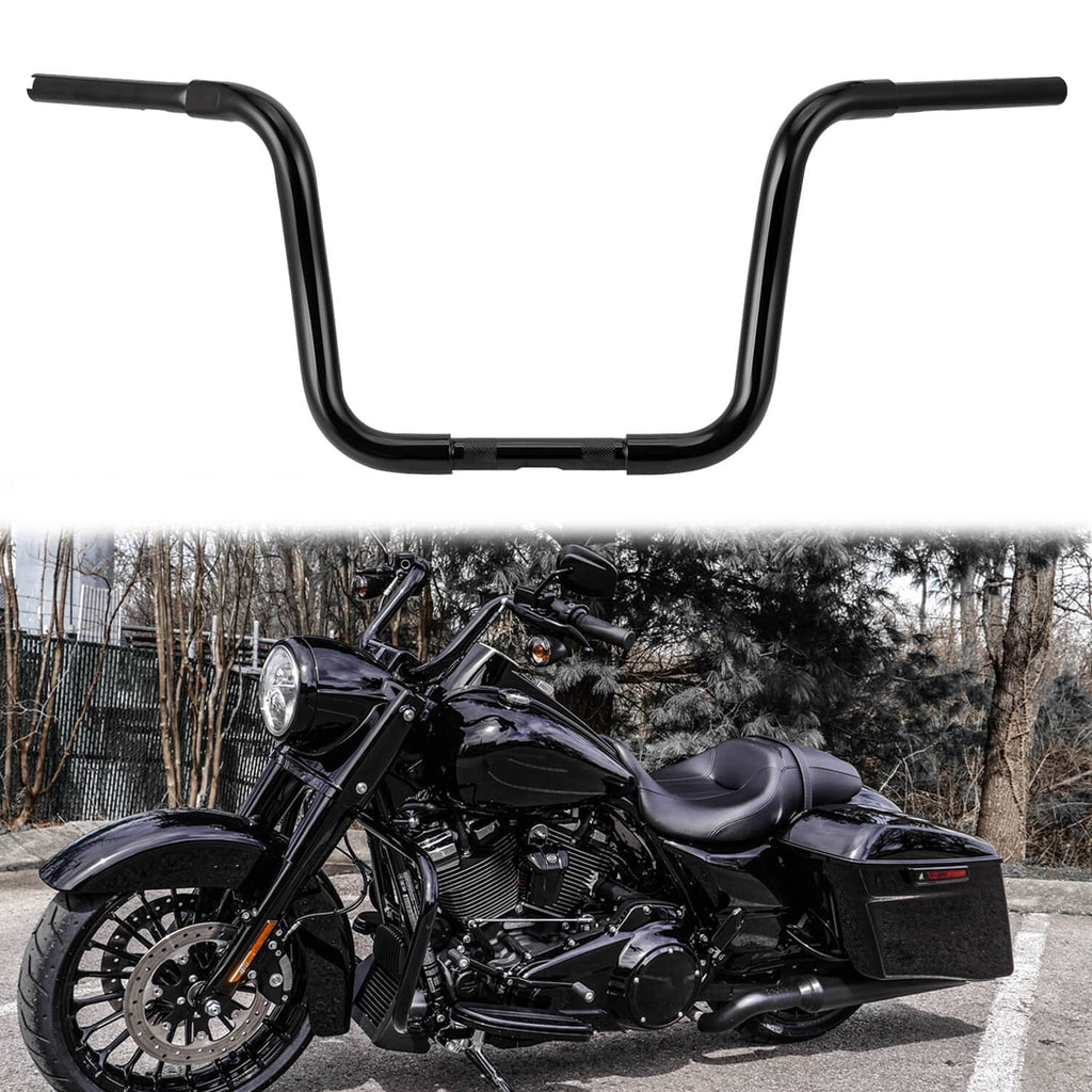 Black 12-inch ape hanger handlebar with curved U shape and end caps