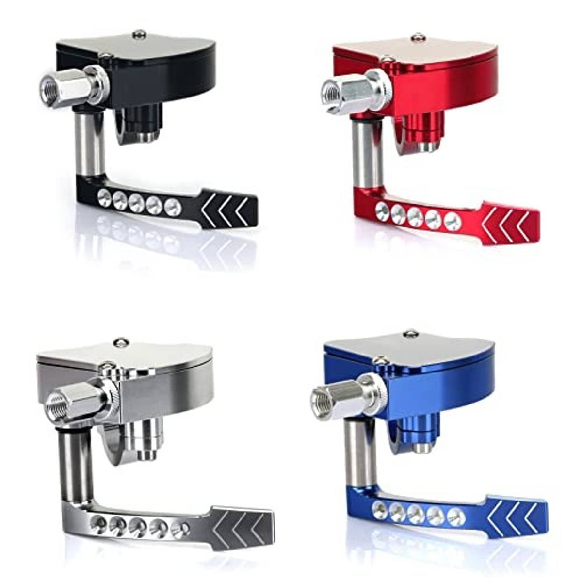 Thumb throttle set showing red, blue, black, and silver clamp units