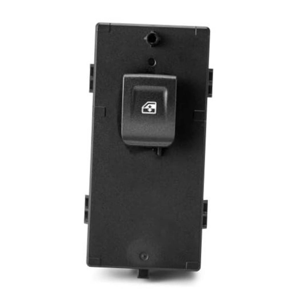 Black power window switch with window icon button and mounting tabs