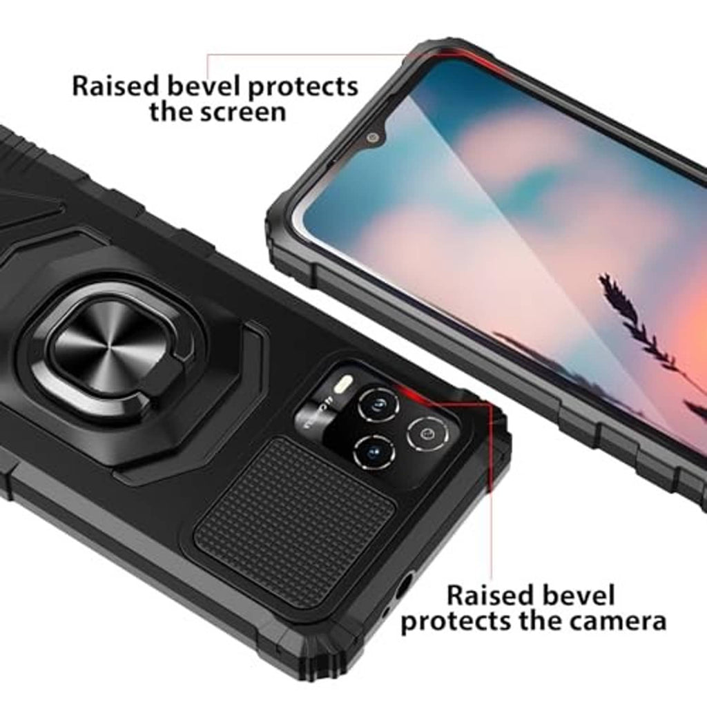 Rugged phone case with raised bezel for screen and camera protection