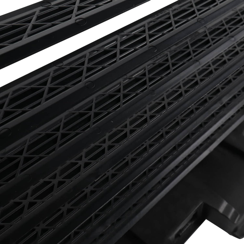 Upper grille air shutter with crosshatch mesh pattern and dark plastic frame